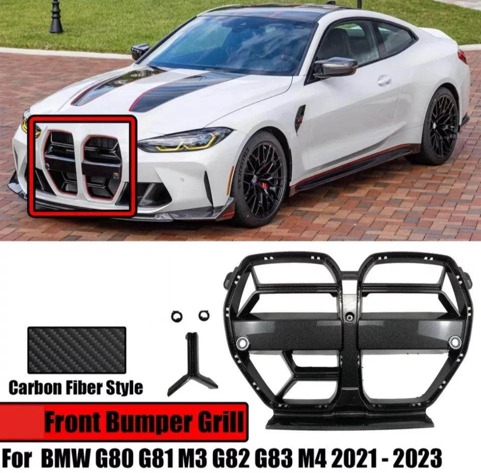 For BMW M3 M4 G80 G81 G82 G83 Carbon Fibre Effect CSL Style Front Grill 21-On