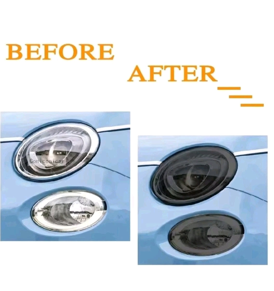 For FIAT 500 ABARTH 2013-24 BLACK TINT SMOKED HEADLIGHT PROTECTOR FILM PRE-CUT