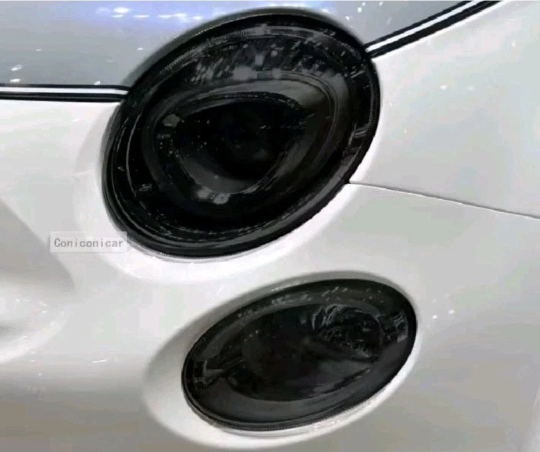 For FIAT 500 ABARTH 2013-24 BLACK TINT SMOKED HEADLIGHT PROTECTOR FILM PRE-CUT