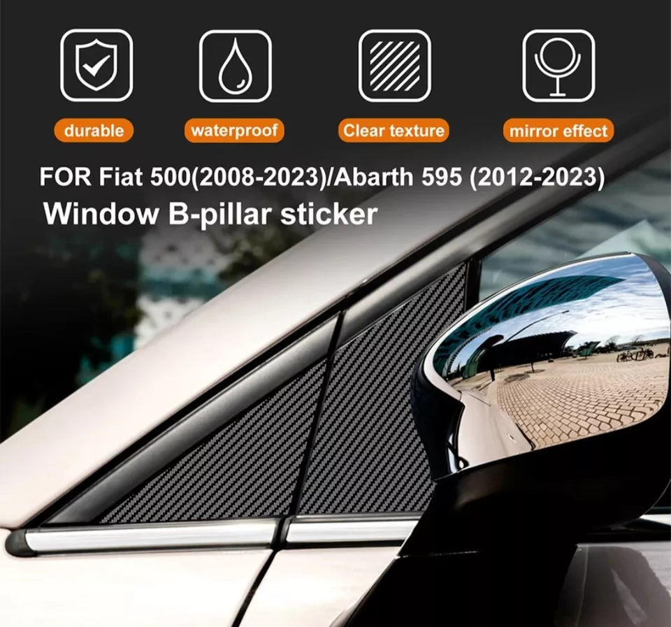 For FIAT 500 ABARTH 595 Window B Pillars Carbon Fibre Pattern Gloss Stickers