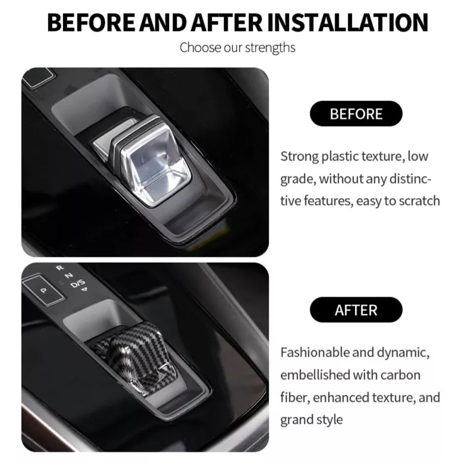 For AUDI A3 8Y 2021-24 INTERIOR GEAR SHIFT KNOB COVER CARBON FIBRE EFFECT SPORT