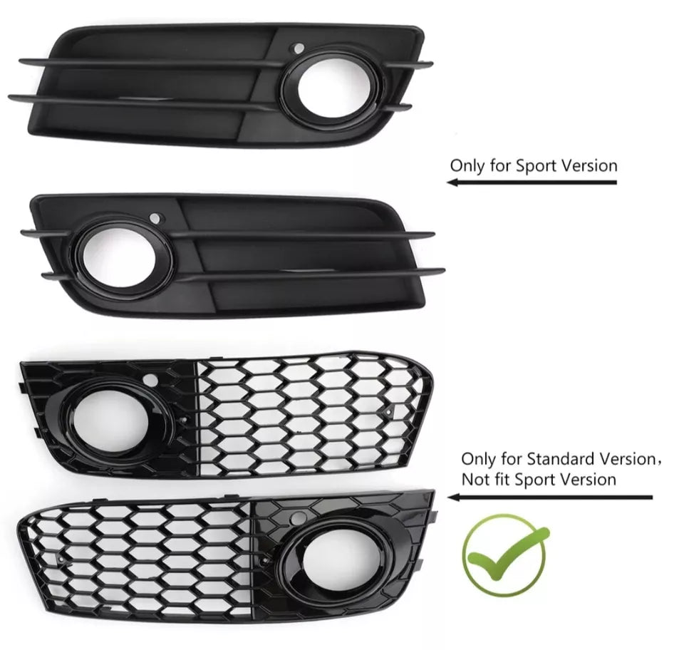 For AUDI A4 B8 2009-12 HONEYCOMB MESH GRILL FOG LIGHT COVERS GLOSS BLACK