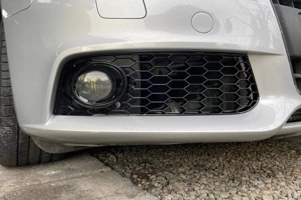 For AUDI A4 B8 2009-12 HONEYCOMB MESH GRILL FOG LIGHT COVERS GLOSS BLACK